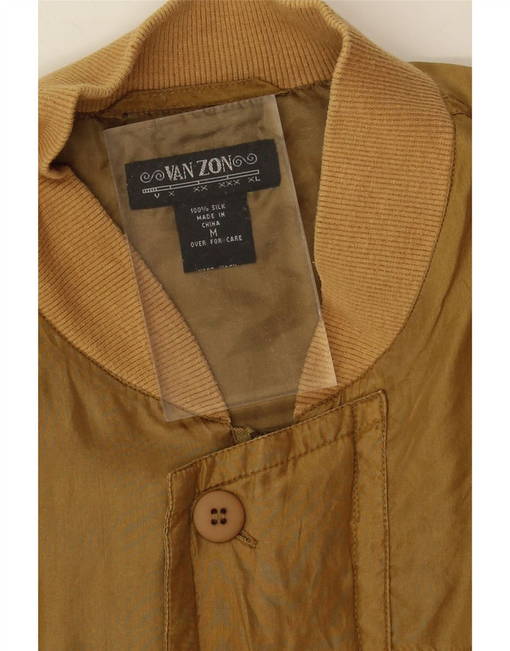 VAN ZON Mens Loose Fit Bomber Jacket UK 38 Medium Khaki Silk Vintage Van Zon and Second-Hand Van Zon from Messina Hembry 