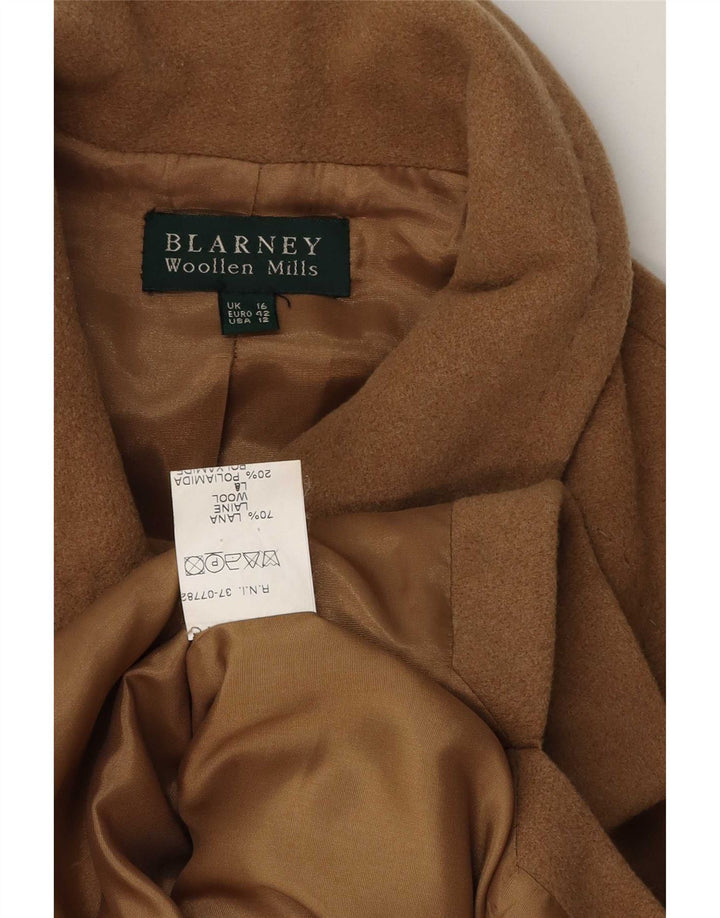 Blarney Woolen Mills Dame Overfrakke UK 16 Stor Beige Uld
