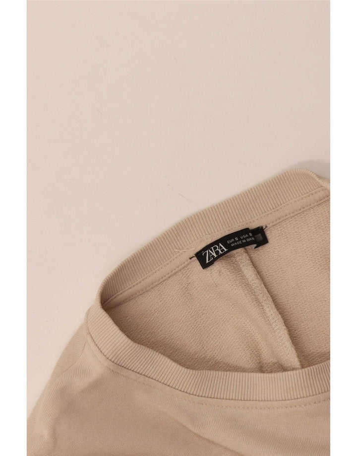 Zara Sweatshirt med 3/4 ærmer til kvinder UK 10 Small Beige