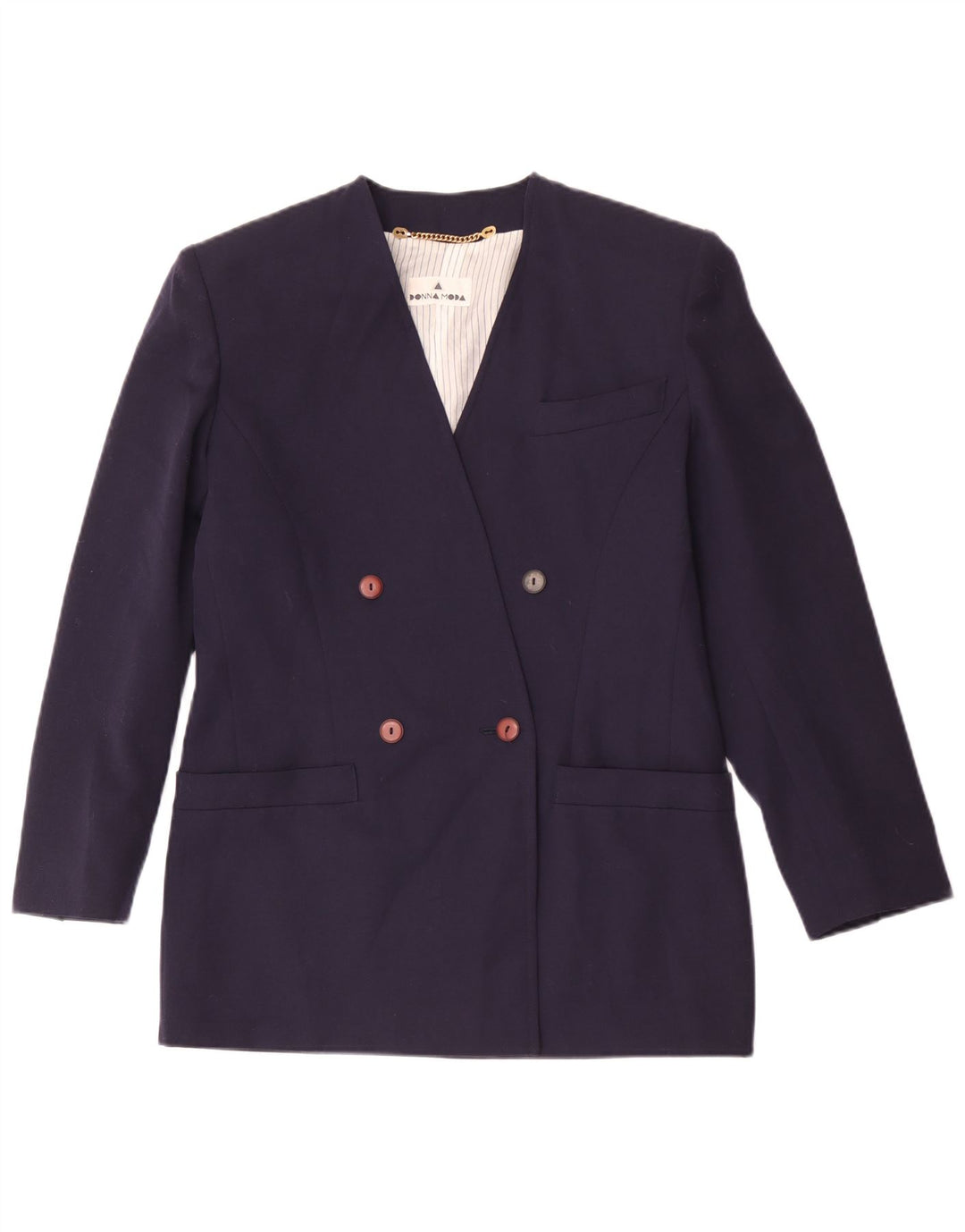 Vintage Dame Dobbeltradet Blazer Jacket IT 42 Medium Navy Blue