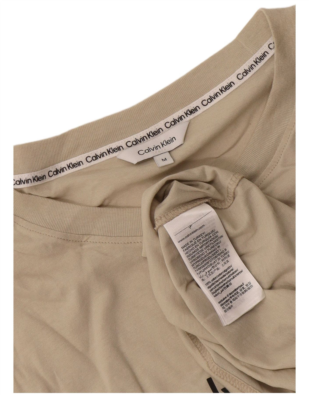 Calvin Klein Herre grafisk T-shirt Top Medium Beige Bomuld