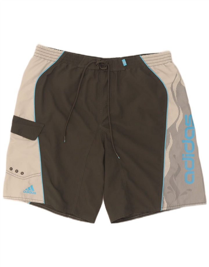 Adidas grafiske badeshorts til mænd, store grå colourblock polyester