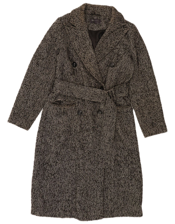 Marks & Spencer Dame Dobbeltradet Frakke UK 10 Small Grey Herringbone