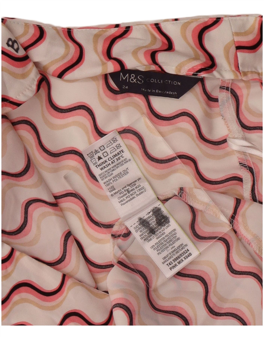 MARKS & SPENCER Dame ærmeløs bluse top UK 24 4XL Pink Chevron
