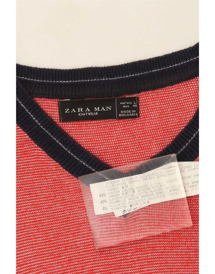 Zara Herre V-hals sweater Stor Rød Colourblock Viscose