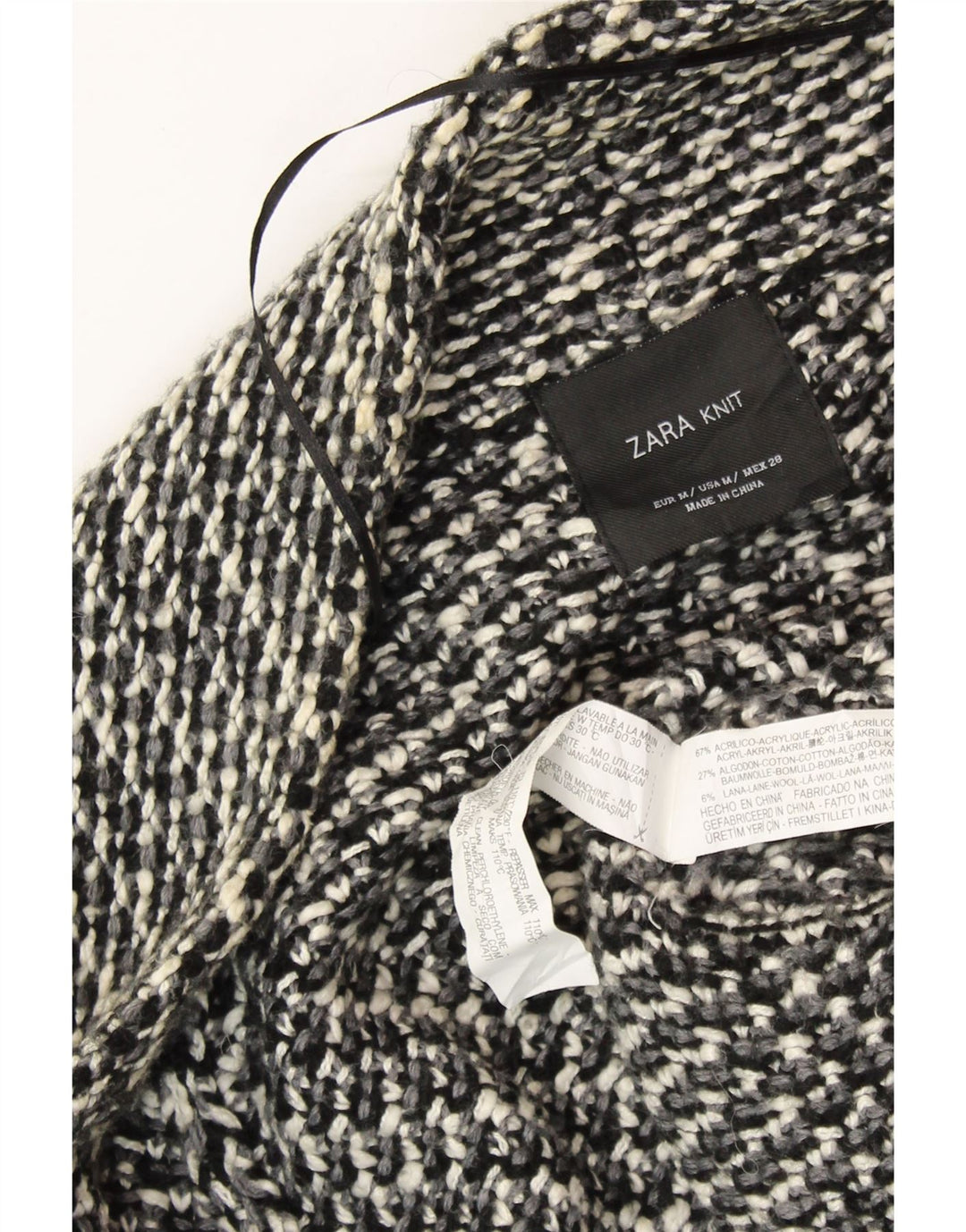 ZARA Dame Oversized Open Cardigan Sweater UK 14 Medium Black Flecked