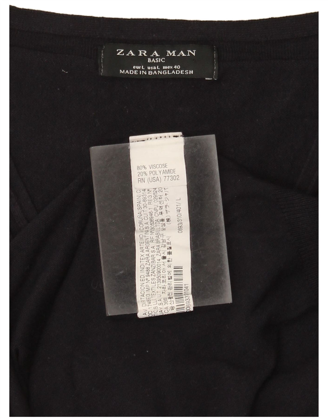 Zara Herre Basic kortærmet V-hals sweater Stor marineblå viskose