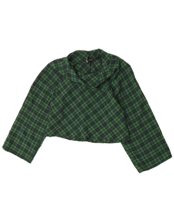 Zara Womens Crop 3/4 ærmet oversized bluse Top UK 10 Small Green Check