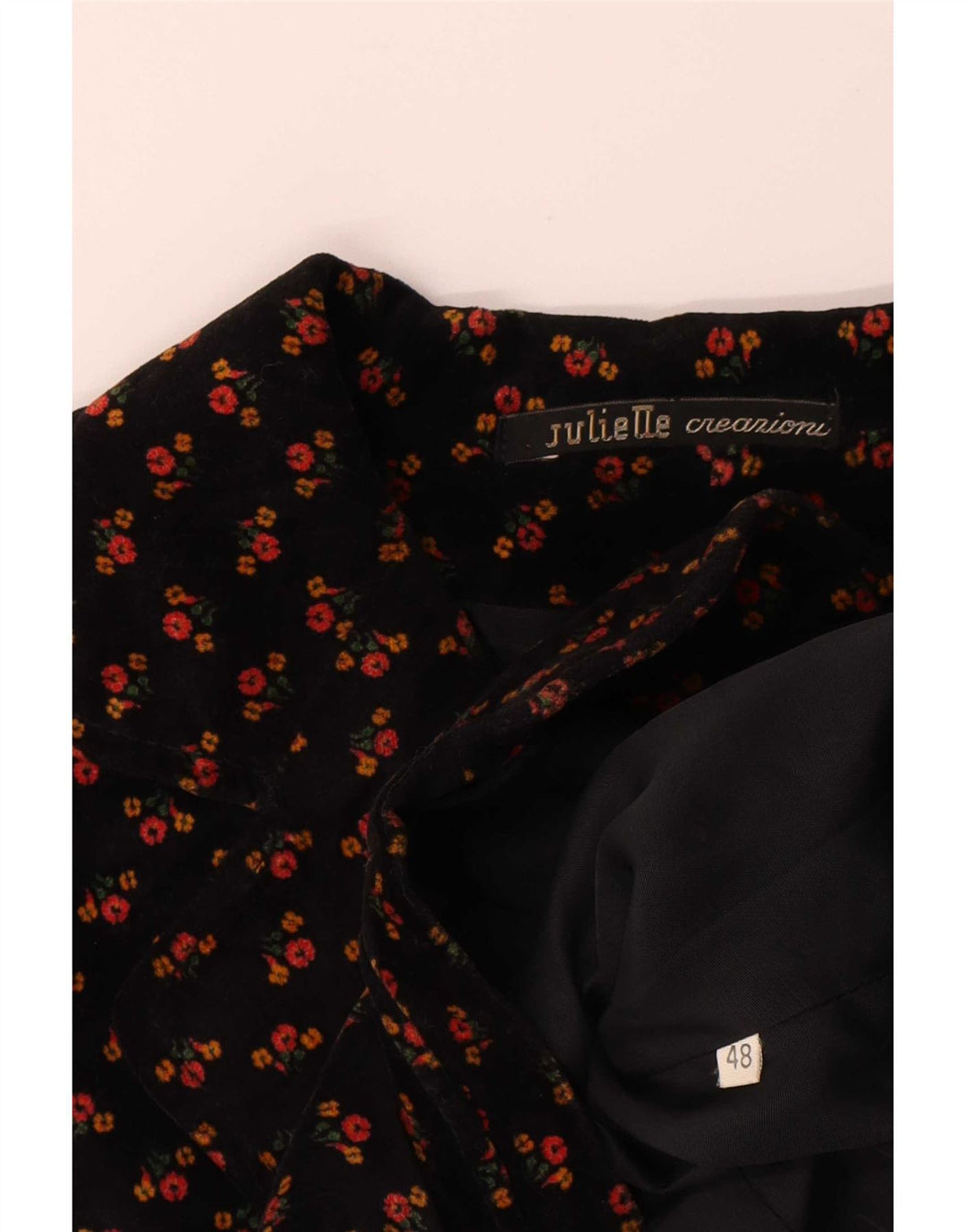 Vintage Dame 3 Button Velvet Blazer Jacket IT 48 XL Black Floral