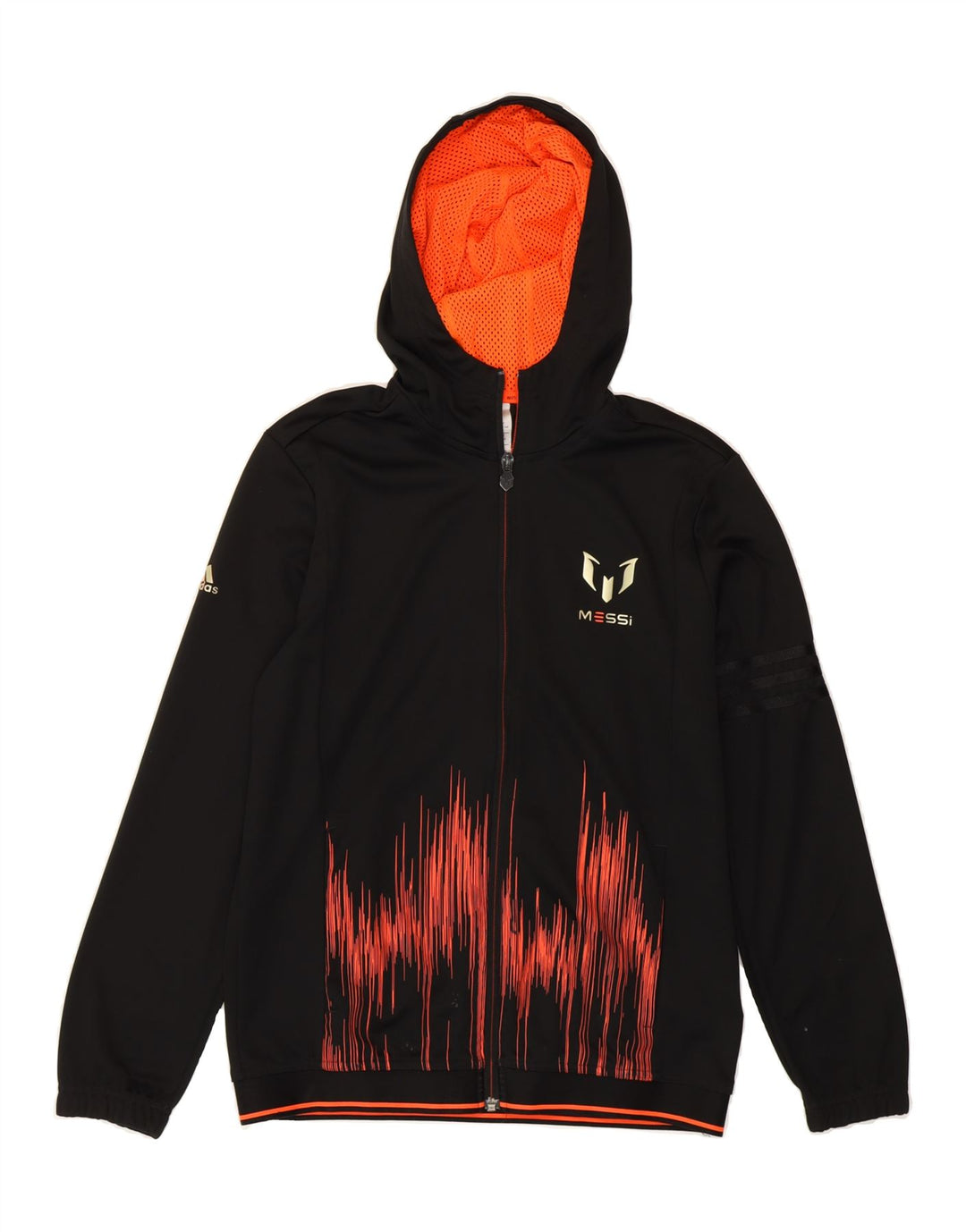 ADIDAS Boys MESSI Graphic Zip Hoodie Sweater 13-14 Years Black Polyester Vintage Adidas and Second-Hand Adidas from Messina Hembry 