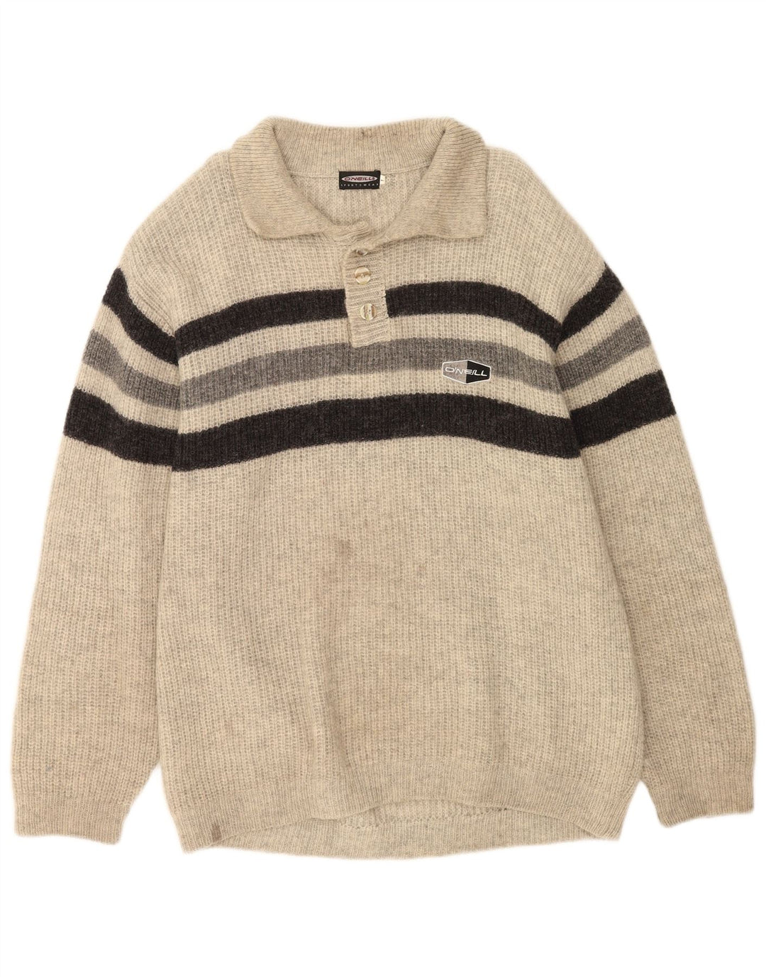 O'Neill Herre Polo Neck Jumper Sweater Stor Grå Stribet