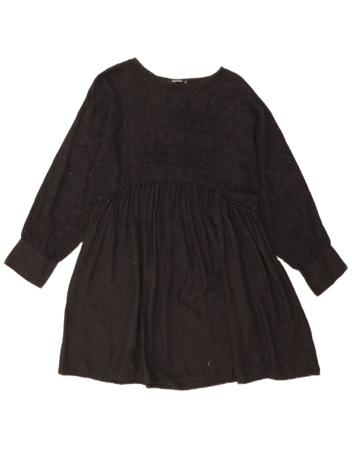 Zara Dame Langærmet Oversized Basic Kjole UK 10 Small Black Floral