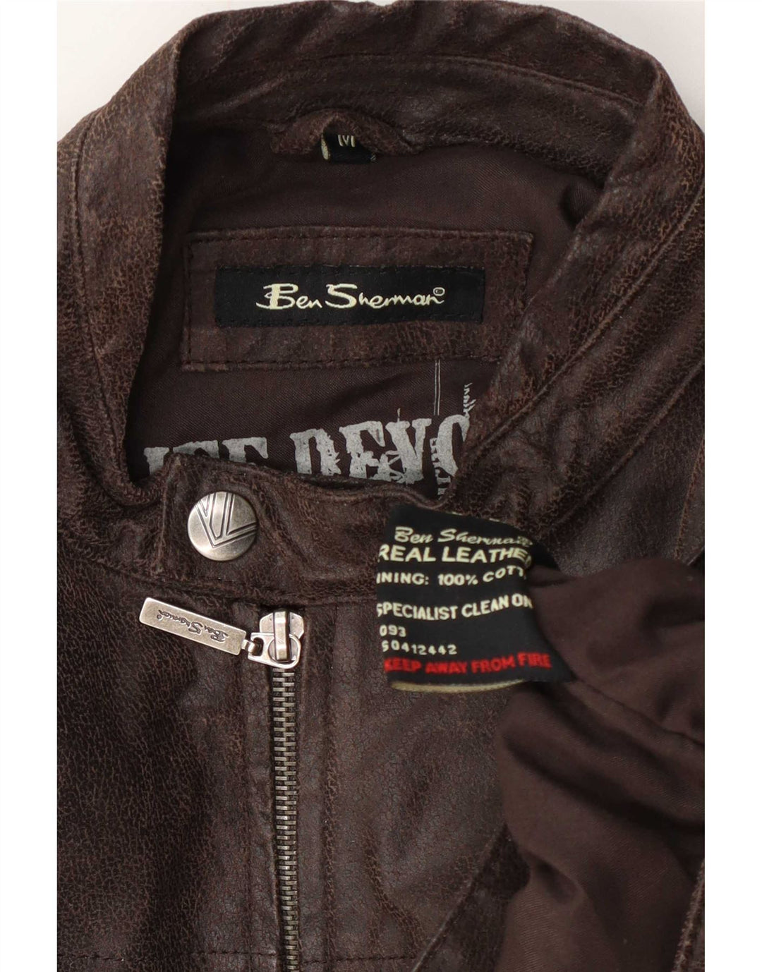 Ben Sherman Herre Læder Biker Jacket UK 38 Medium Brun