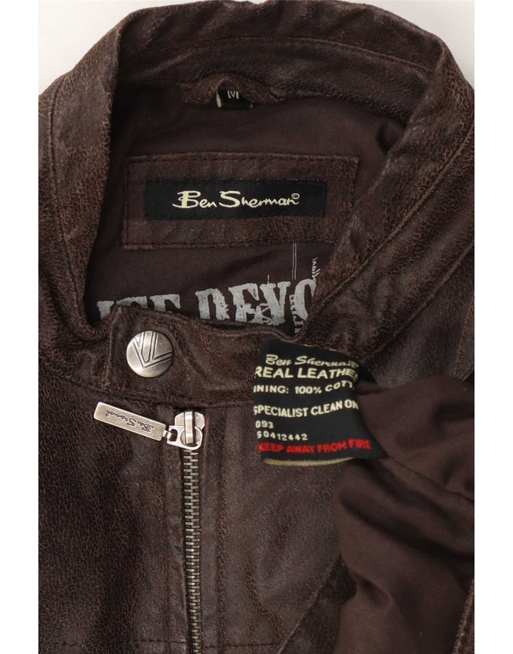Ben Sherman Herre Læder Biker Jacket UK 38 Medium Brun