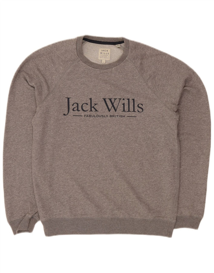 Jack Wills Herre Grafisk Sweatshirt Jumper Medium Grey Flecked Bomuld