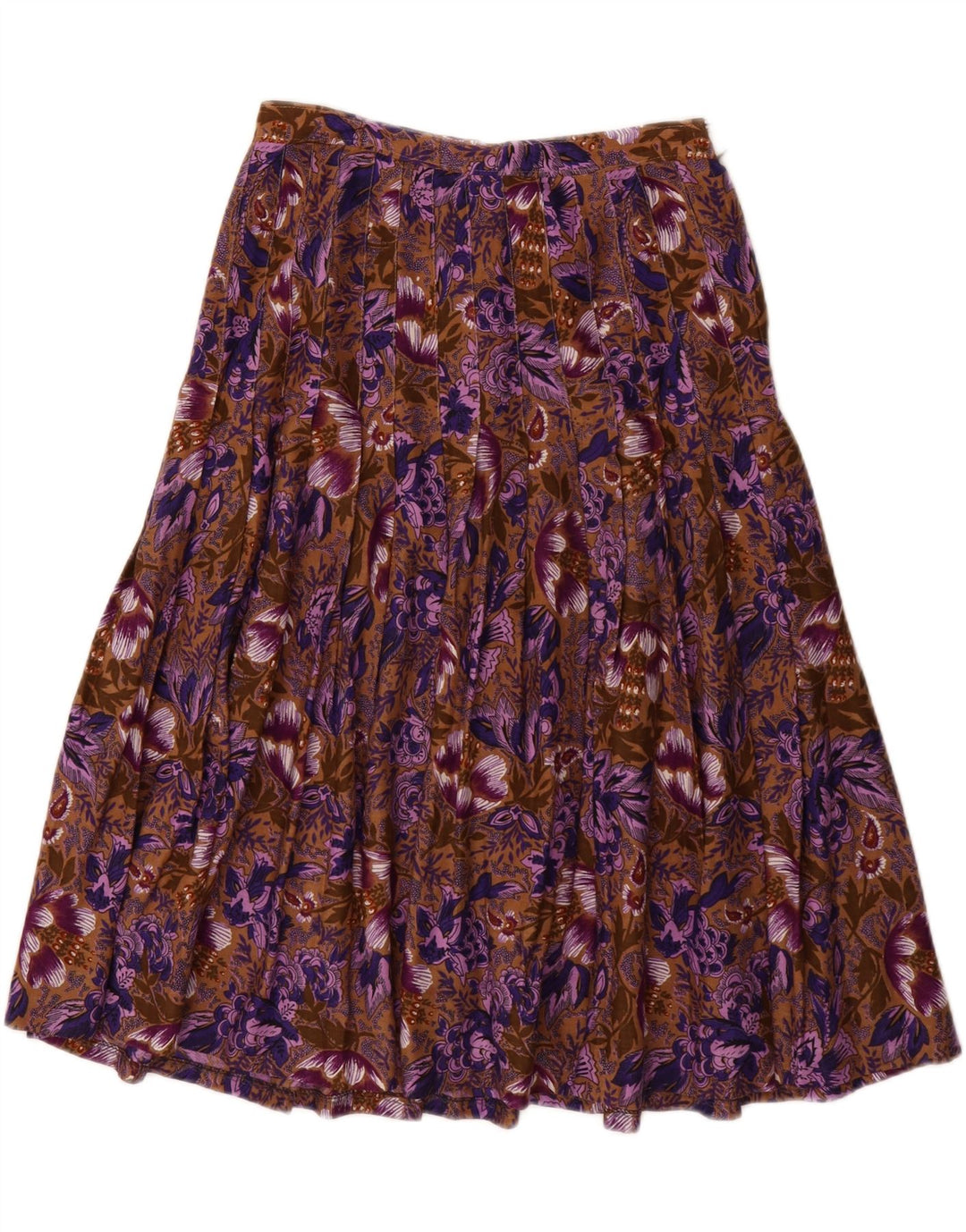 VINTAGE Womens Pleated Skirt W26 Small  Brown Floral Vintage Vintage and Second-Hand Vintage from Messina Hembry 