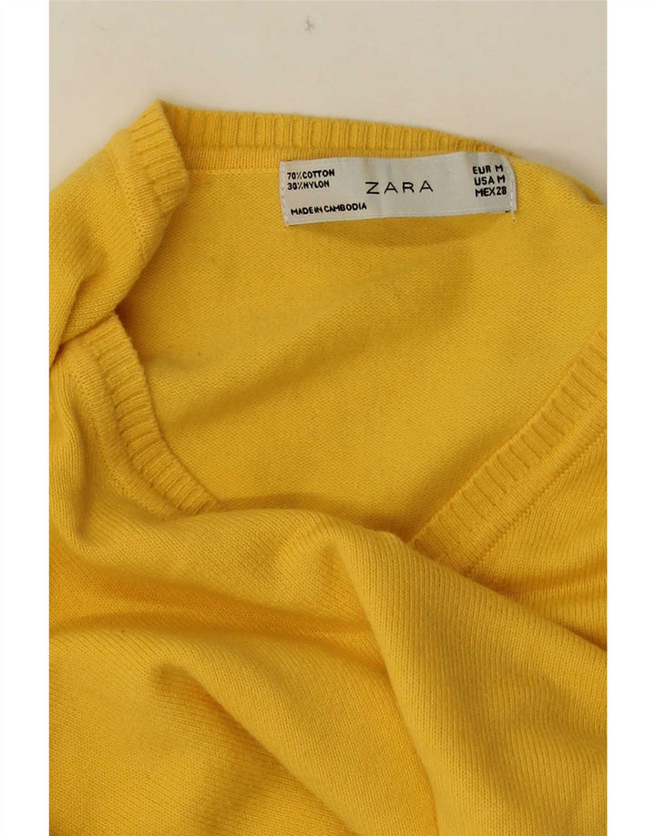 Zara Womens Crop V-hals sweater UK 12 Medium Yellow