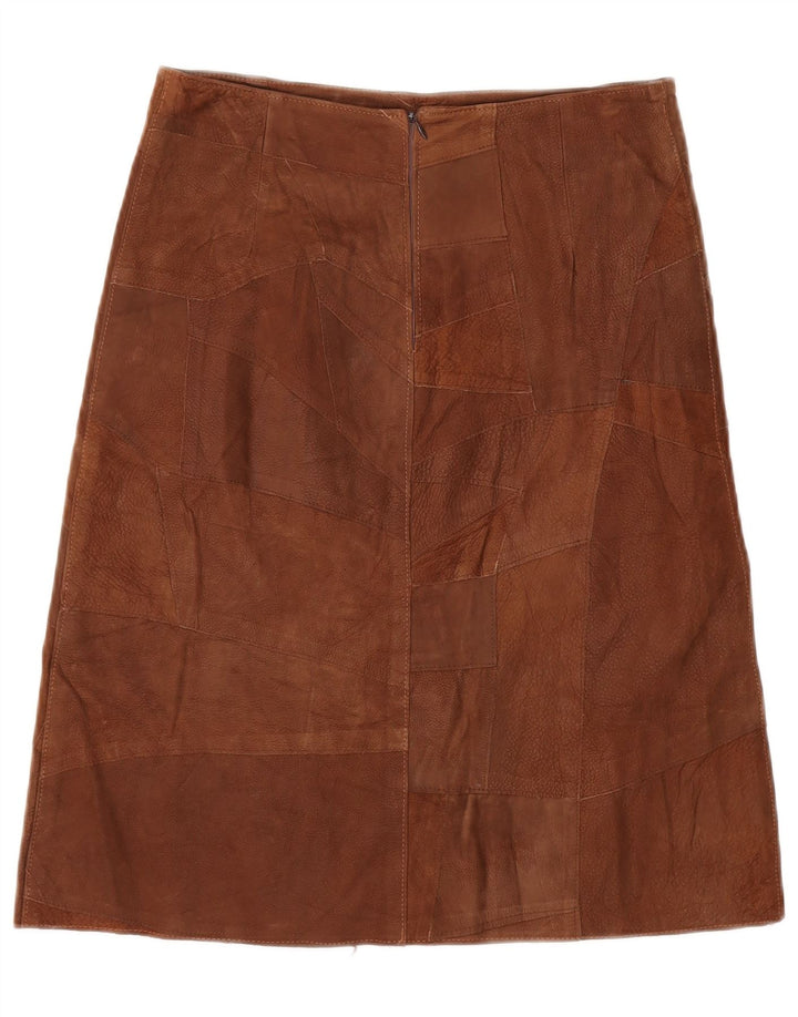 VINTAGE Lædernederdel til kvinder IT 42 Medium W30 Brun Patchwork-læder