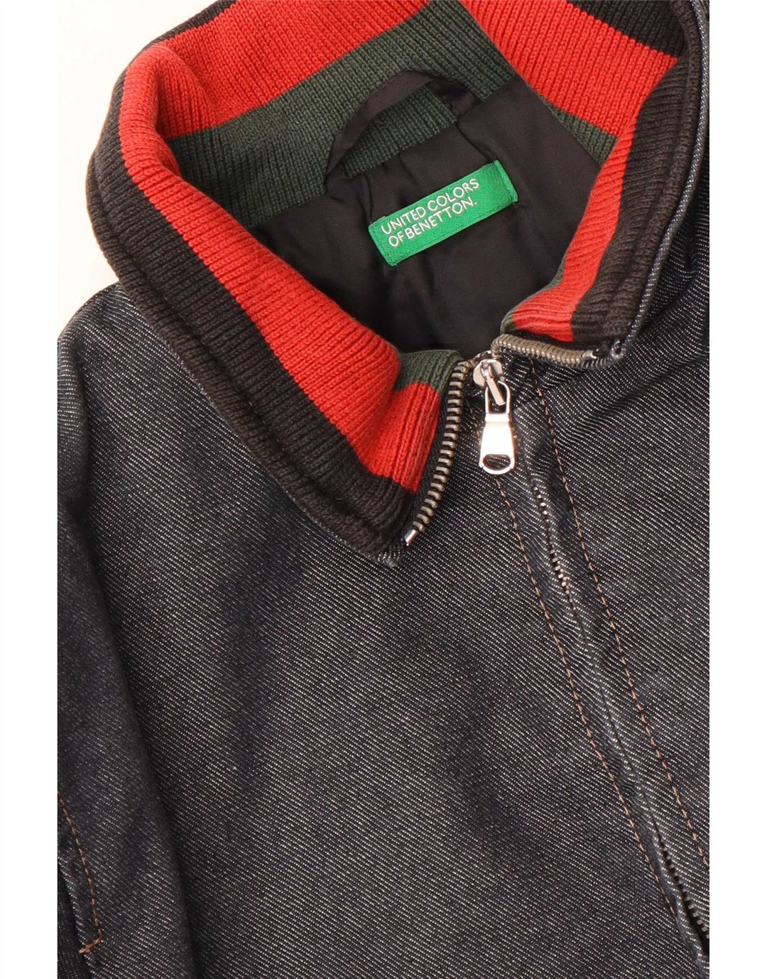 Benetton Boys Denim Windbreaker Jacket 10-11 år Navy Blue Colourblock