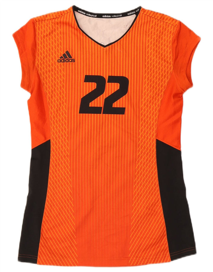 Adidas Dame Climacool Grafisk Top Langærmet UK 10 Lille Orange