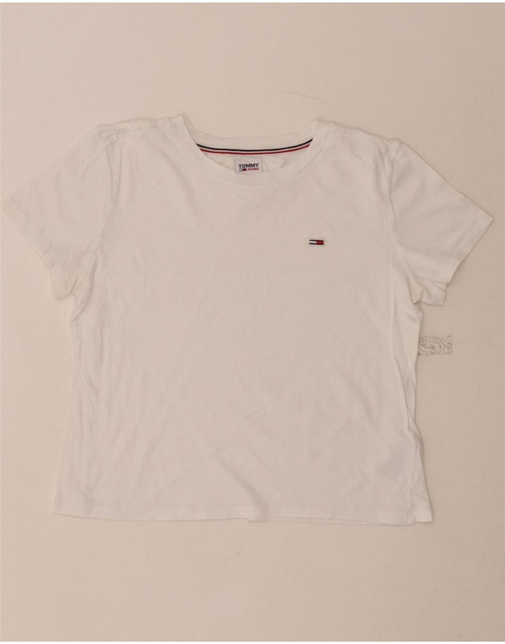 TOMMY HILFIGER Womens T-Shirt Top UK 14 Medium White Cotton Vintage Tommy Hilfiger and Second-Hand Tommy Hilfiger from Messina Hembry 