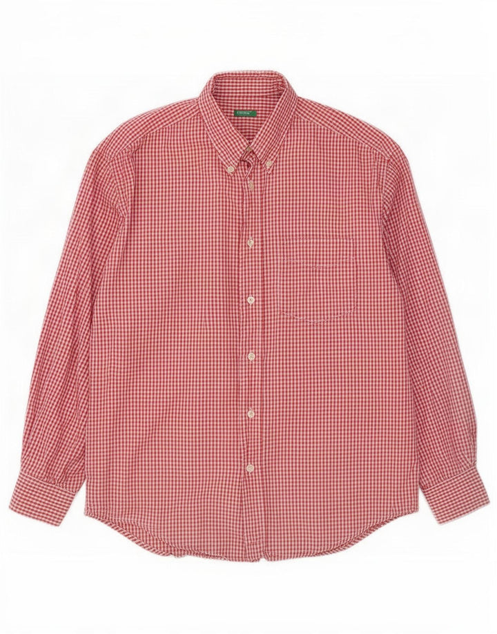Benetton Herreskjorte Medium Rød Gingham Bomuld
