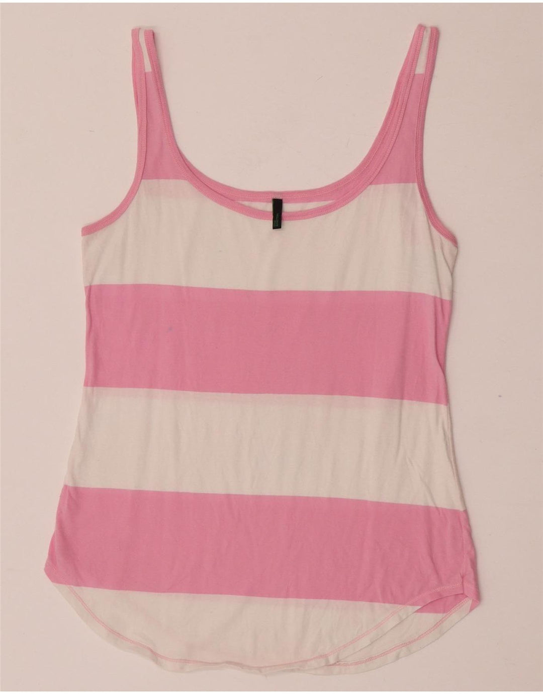 Benetton Damevest Top UK 12 Medium Pink Stribet Bomuld