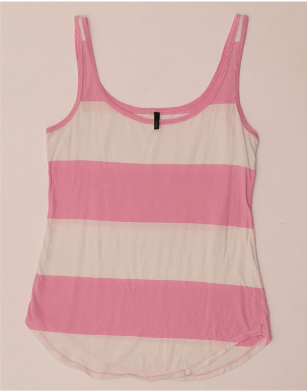 Benetton Damevest Top UK 12 Medium Pink Stribet Bomuld