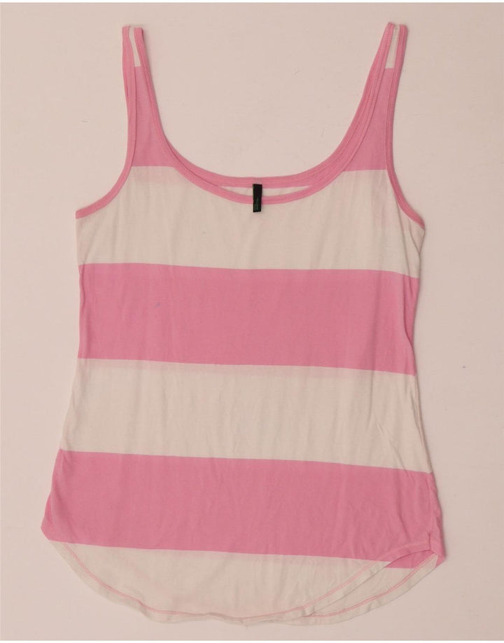Benetton Damevest Top UK 12 Medium Pink Stribet Bomuld