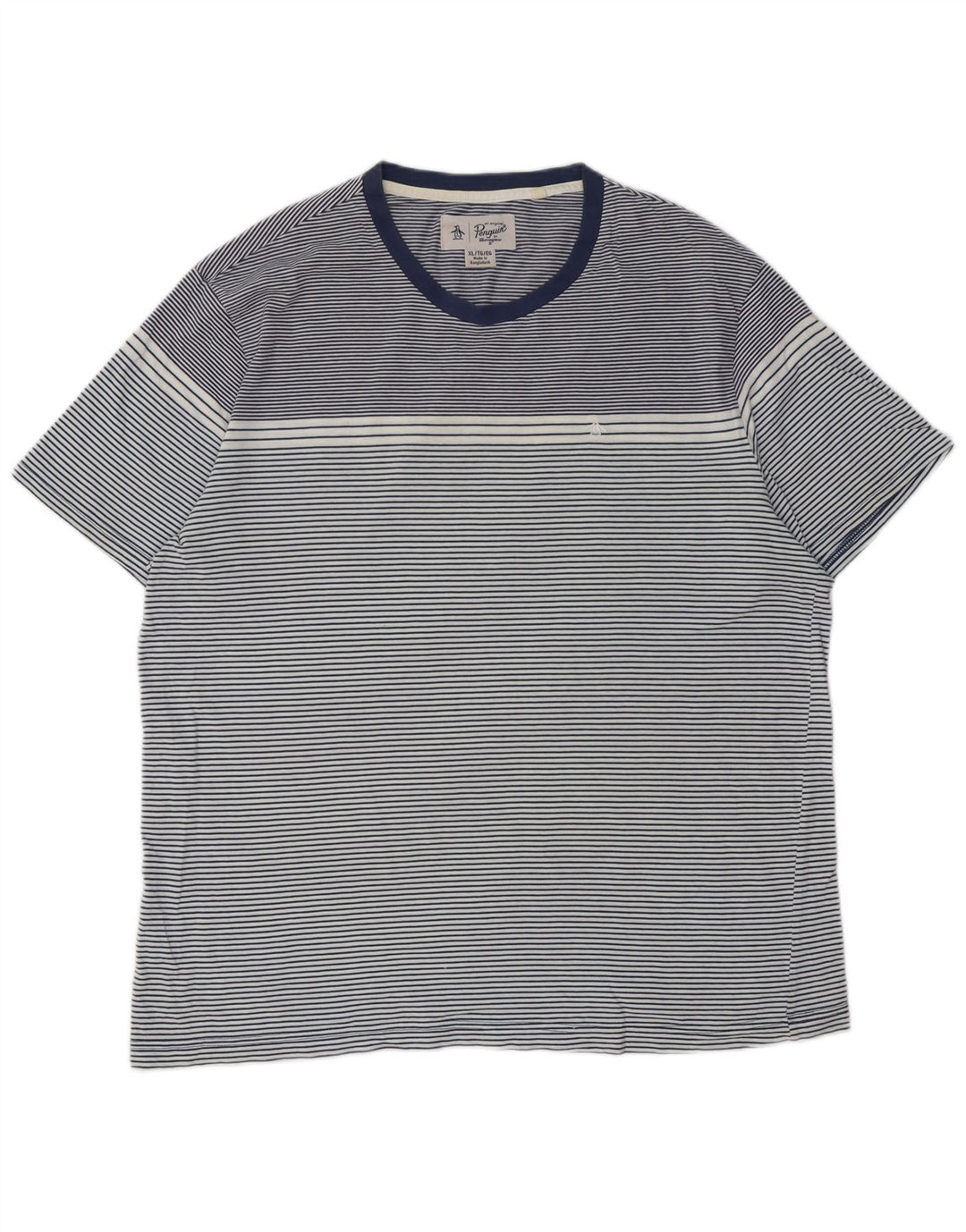 PENGUIN Herre høj T-shirt top XL marineblå stribet bomuld