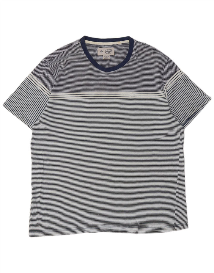 PENGUIN Herre høj T-shirt top XL marineblå stribet bomuld