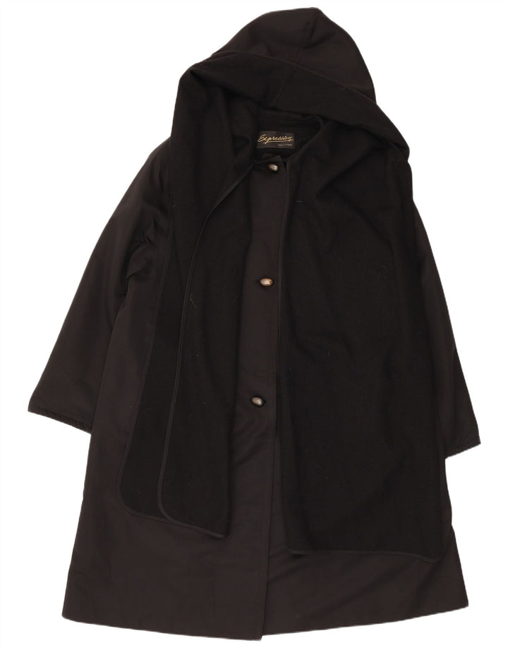 Vintage hættefrakke til kvinder UK 18 XL sort polyester