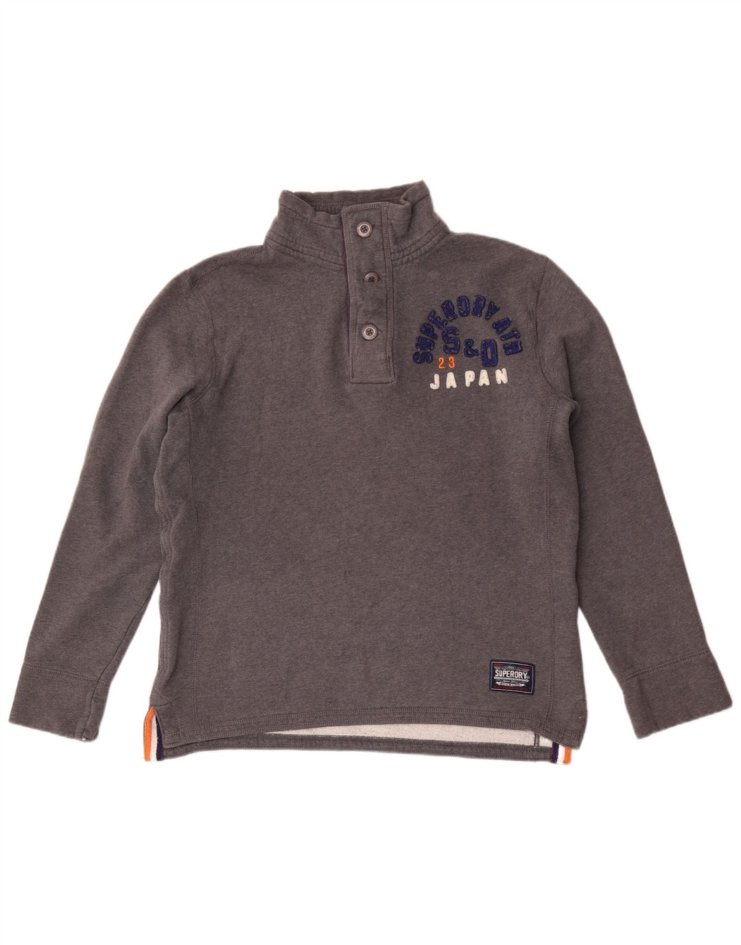 Superdry Herre Grafisk Button Neck Sweatshirt Jumper Stor Grå Bomuld