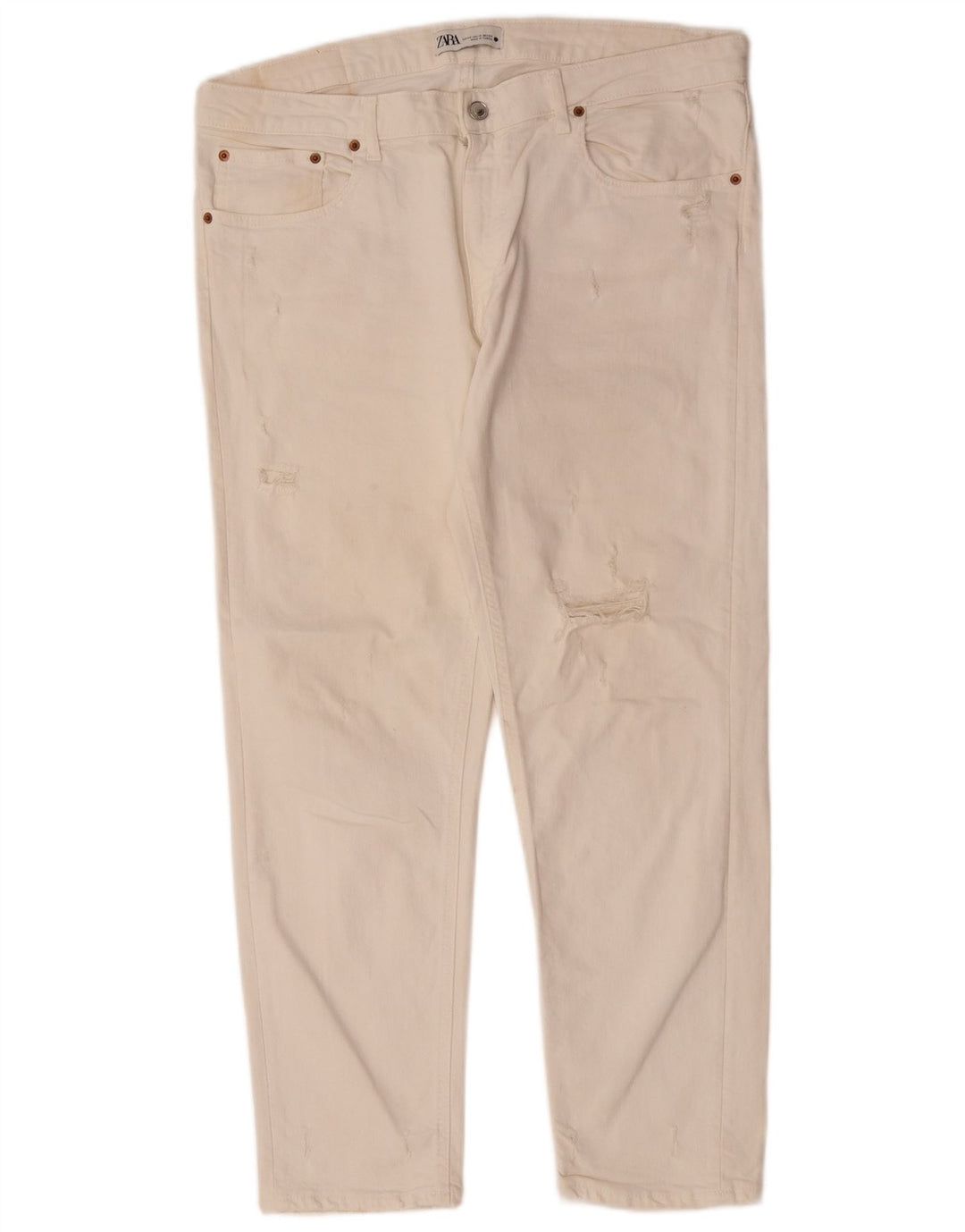 Zara Dame Distressed Straight Jeans EU 44 XL W34 L28 Hvid
