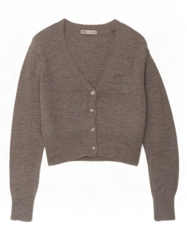 Zara Womens Crop Cardigan Sweater UK 14 Medium Grå Akryl