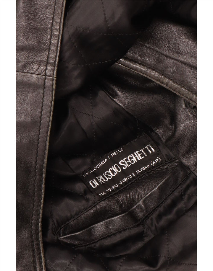 VINTAGE Herre Læderjakke UK 40 Stor Sort Læder