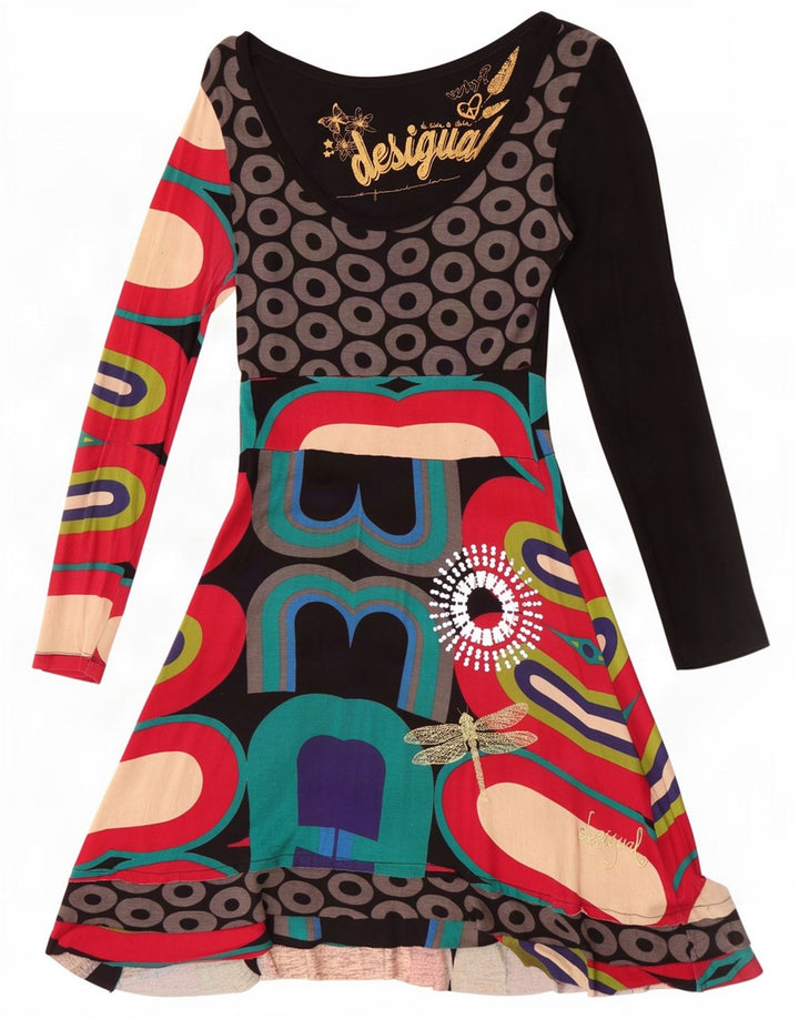 Desigual Kvinders Grafisk A-Line Kjole UK 12 Medium Flerfarvet Geometrisk