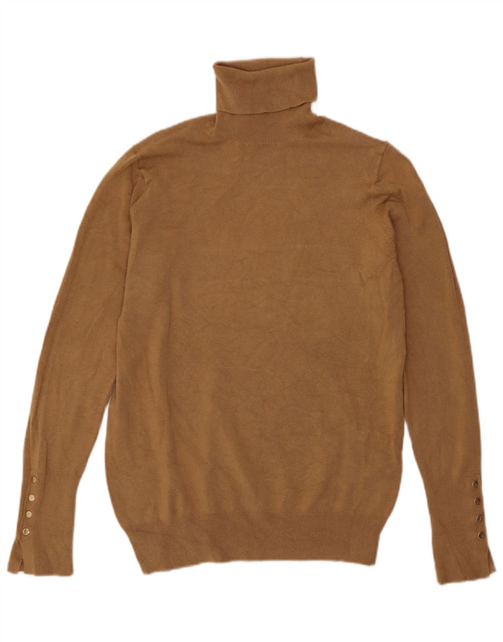 Zara Dame Roll Neck Jumper Sweater UK 12 Medium Beige Viscose