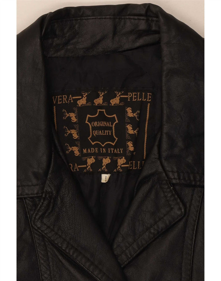 Vintage dame 3-knaps læder blazerjakke UK 14 Large Black