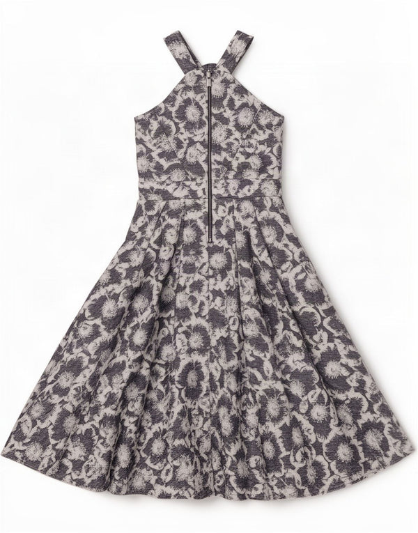 Karen Millen Dame Swing Dress UK 10 Small Navy Blue Floral Viscose