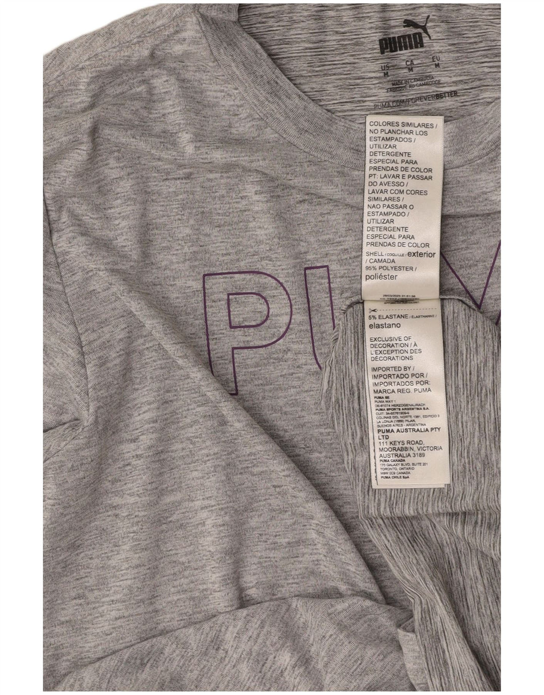 PUMA grafisk top langærmet til kvinder UK 14 Medium Grey Flecked Polyester
