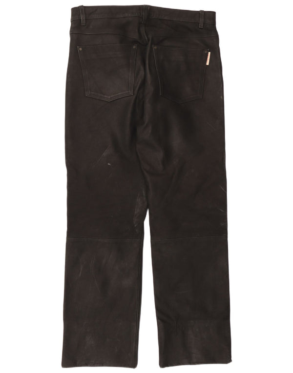 Fuente Mens Leather Trousers W37 L31 Black Leather