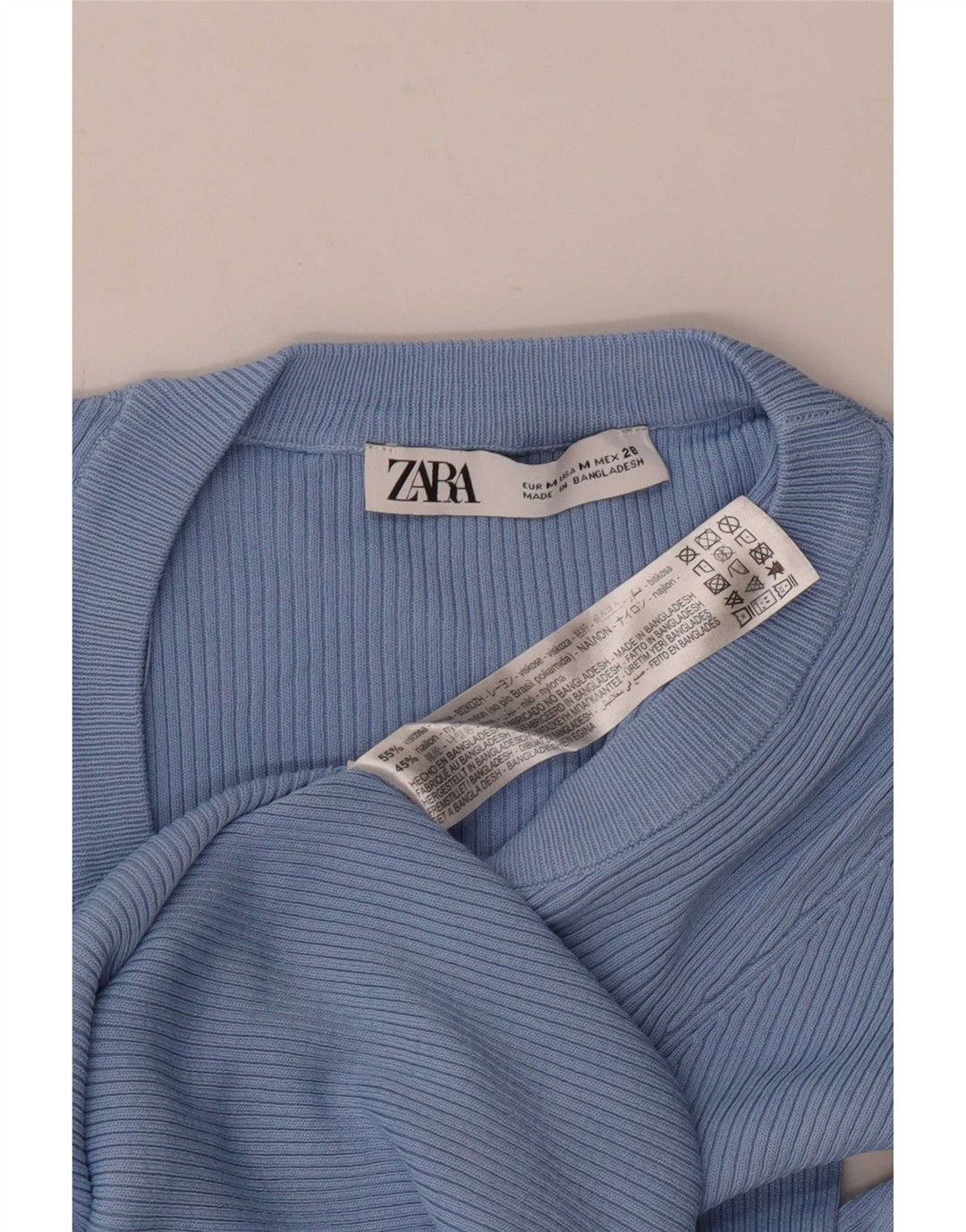 Zara Dame Top Langærmet UK 12 Medium Blue Viscose