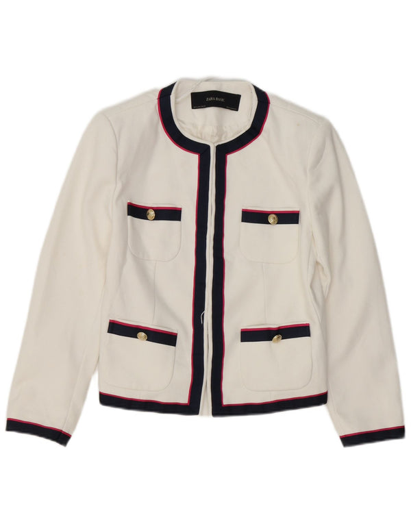 Zara Dame Blazer Jacket UK 10 Lille Hvid Stribet