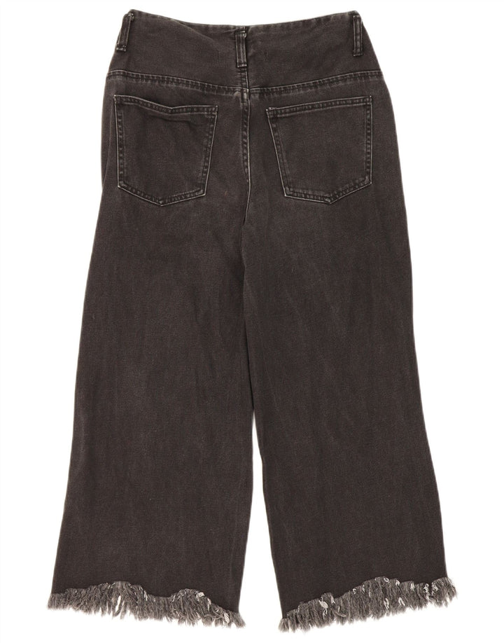 ZARA Womens Trafaluc Crop Wide Leg Jeans EU 36 XS W30 L23 Black Cotton