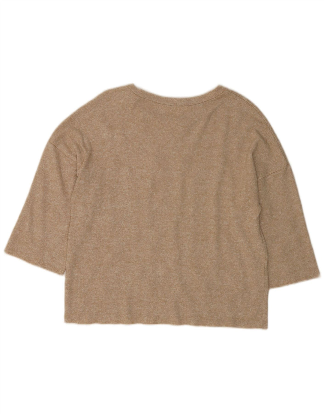 Zara Dame 3/4-ærmet bluse Top UK 10 Small Beige Spotted
