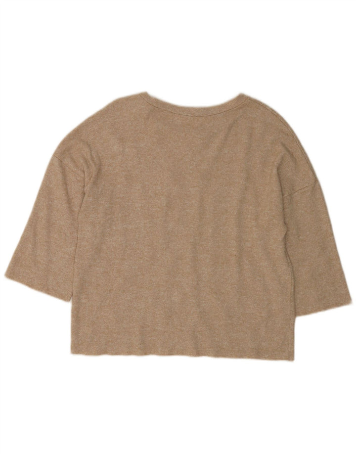 Zara Dame 3/4-ærmet bluse Top UK 10 Small Beige Spotted