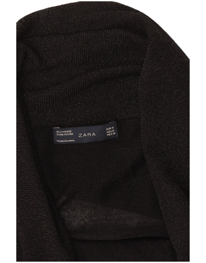 Zara Womens Open Cardigan Sweater UK 12 Medium Black Viscose