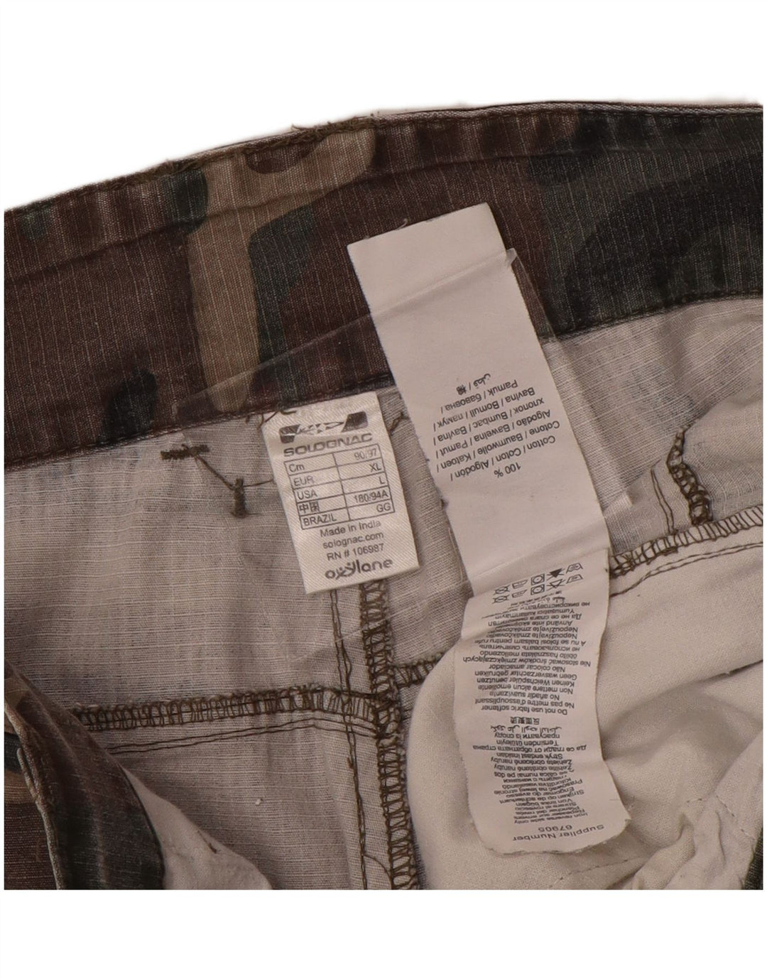 SOLOGNAC Herre Cargo Shorts Large W36 Khaki Camouflage Bomuld