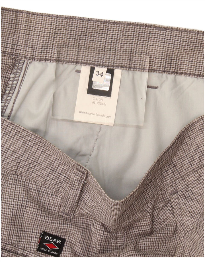 Bear Herre Chino Shorts W34 Stor Grå Houndstooth Bomuld
